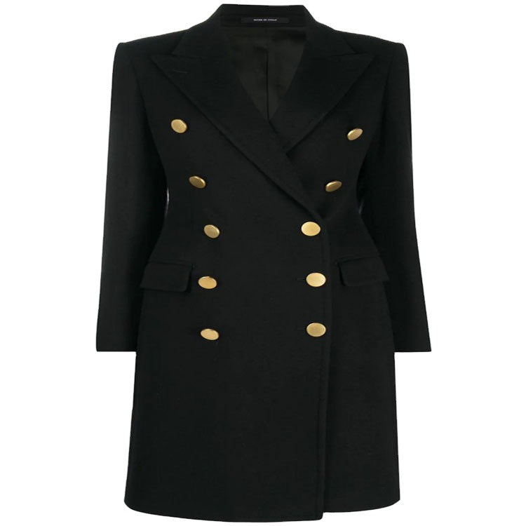 Damen Militärisch-inspirierter Taillierter Longcoat im Tailoring mit dekorativen Metallknöpfen Echoarchiv