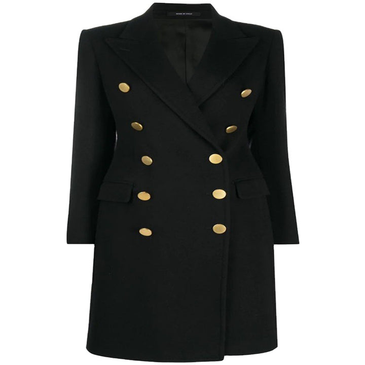 Damen Militärisch-inspirierter Taillierter Longcoat im Tailoring mit dekorativen Metallknöpfen Echoarchiv