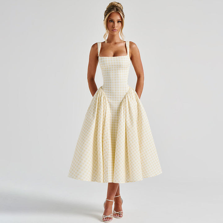 Damen Sommerliches Maxikleid mit Karo-Design und seitlichen Raffungselementen Echo Archiv