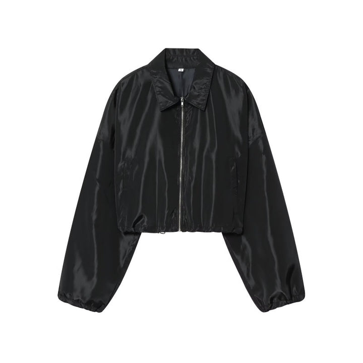 Damen Cropped Bomberjacke aus Satinoptik mit Reißverschluss und elastischem Saum Echo Archiv
