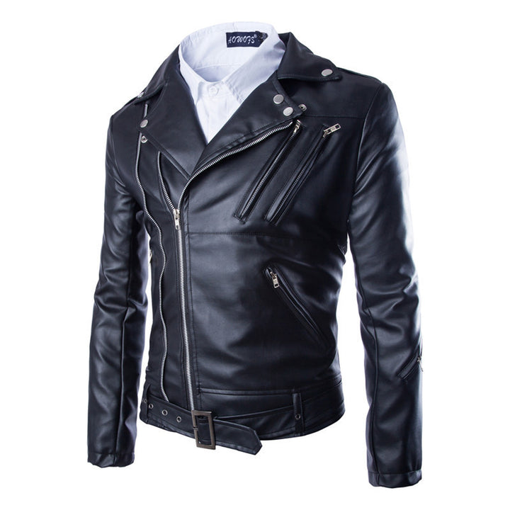 Herren Biker-Lederjacke mit asymmetrischem Reißverschluss und zahlreichen Taschen Echoarchiv