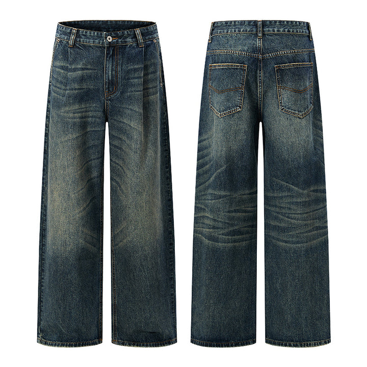 Herren Ultraweite Bodenlange Denim-Palazzohose im Marlene-Baggy-Stil mit tiefem Schritt Echo Archiv