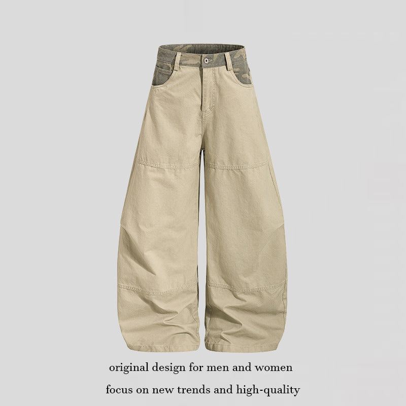 Damen weite Palazzohose aus Baumwolle mit Camouflage-Bund und Utility-Nähten Echoarchiv