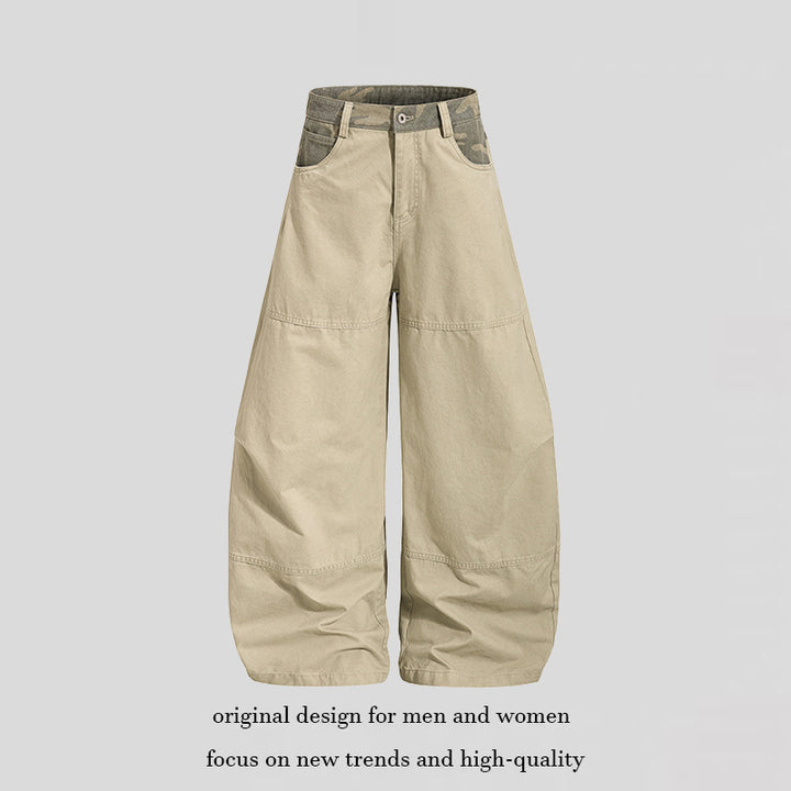 Damen weite Palazzohose aus Baumwolle mit Camouflage-Bund und Utility-Nähten Echoarchiv