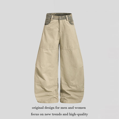 Damen weite Palazzohose aus Baumwolle mit Camouflage-Bund und Utility-Nähten Echoarchiv