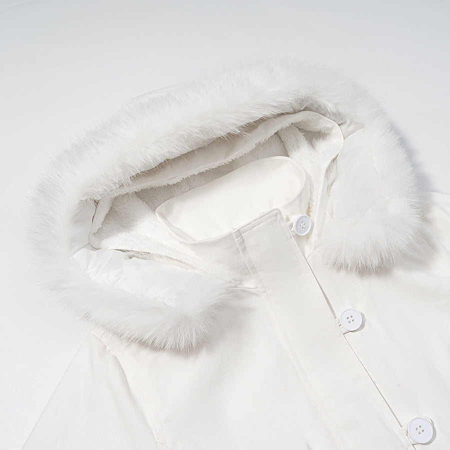 Damen Kurzjacke mit wattierter Fütterung, Kapuze mit Kunstfellbesatz und geripptem Saum Echo Archiv
