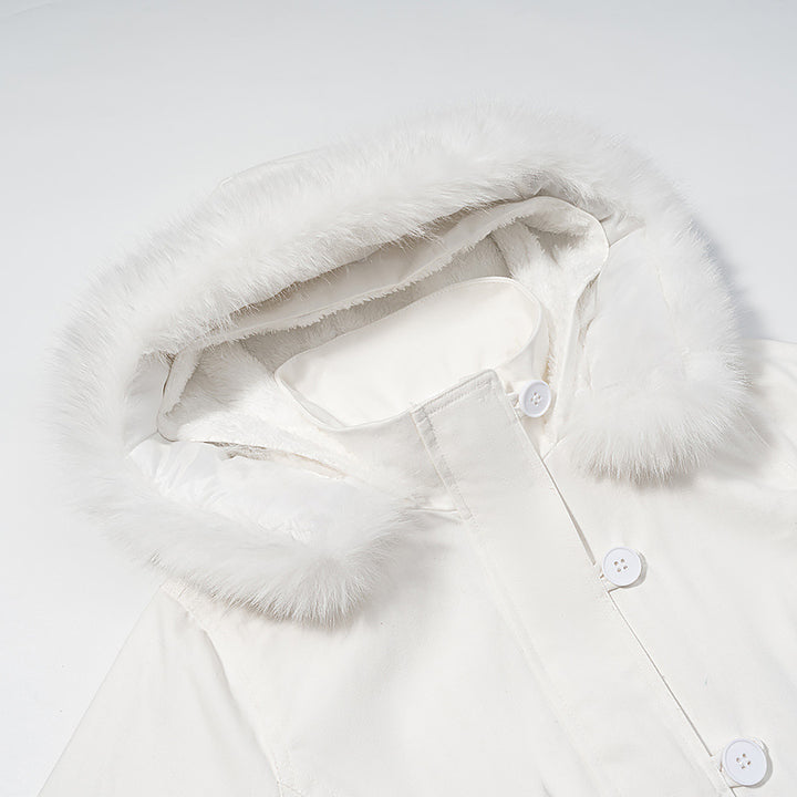 Damen Kurzjacke mit wattierter Fütterung, Kapuze mit Kunstfellbesatz und geripptem Saum Echo Archiv