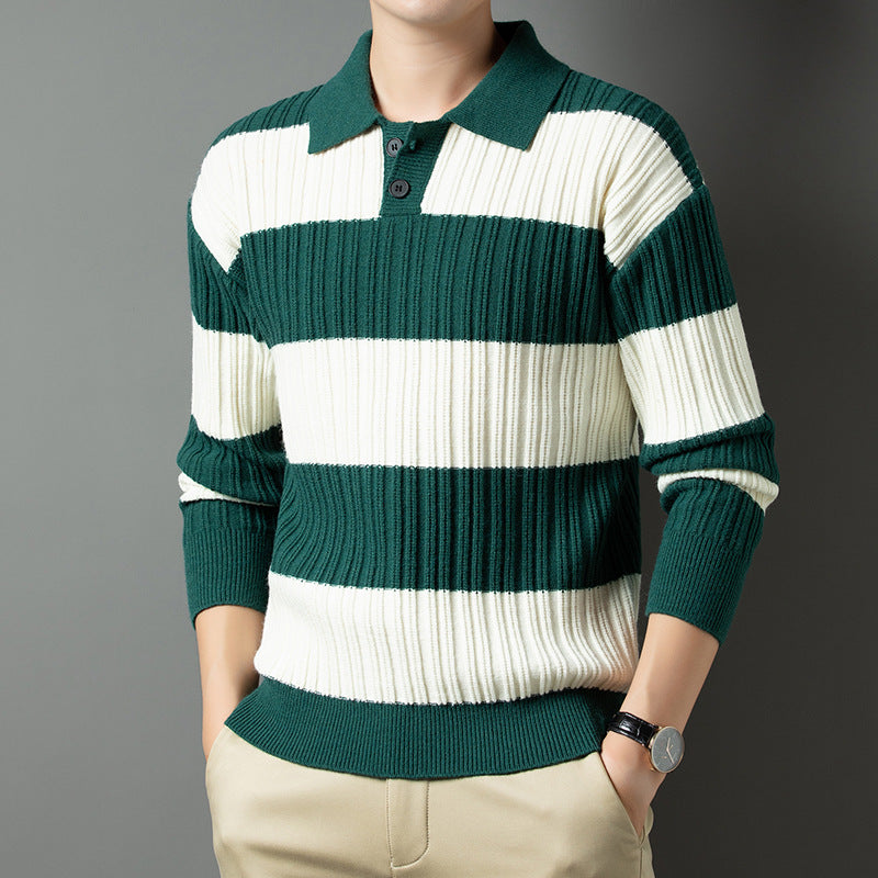 Herren Pullover aus strukturiertem Rippenstrick mit Polokragen Echoarchiv