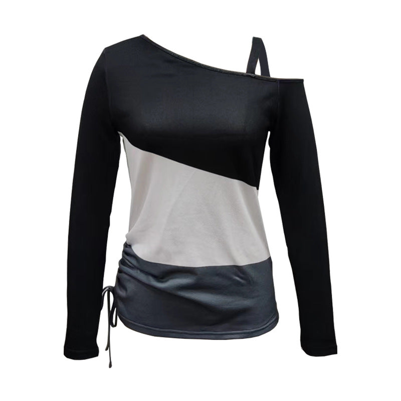 Damen Asymmetrisches One-Shoulder Longsleeve mit Drapierung und Kordelzug – Avérine