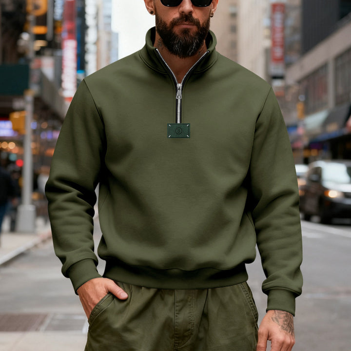 Herren nan hochgeschlossener Quarterzip-Sweatshirt aus schwerem Baumwollfleece mit Stehkragen Echo Archiv