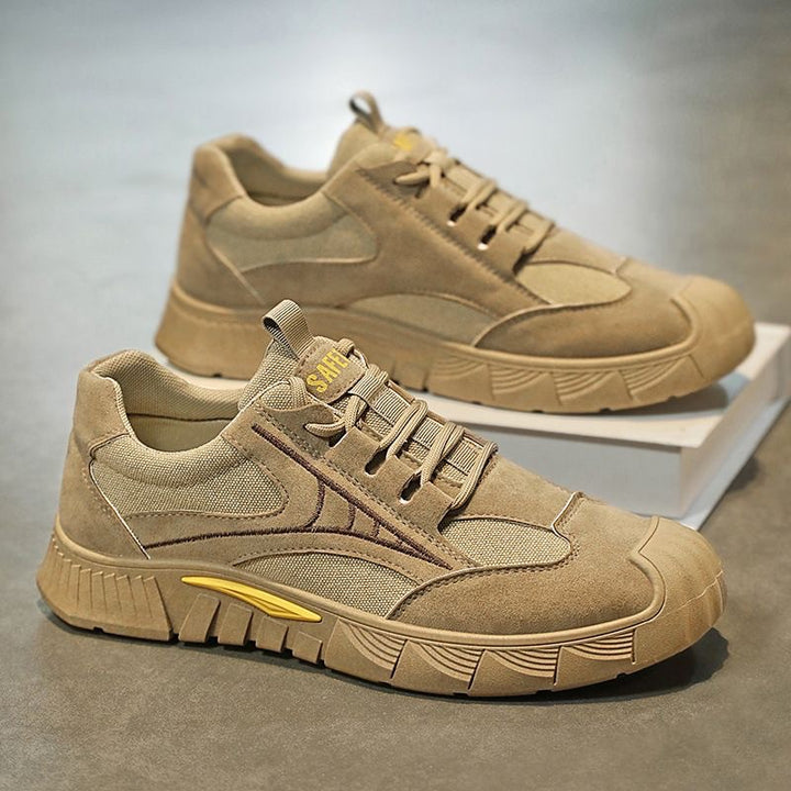 Herren Robust-gepolsterter Retro-Trail-Sneaker aus Velours- und Mesh-Mix mit auffälliger Profillaufsohle Echoarhiv