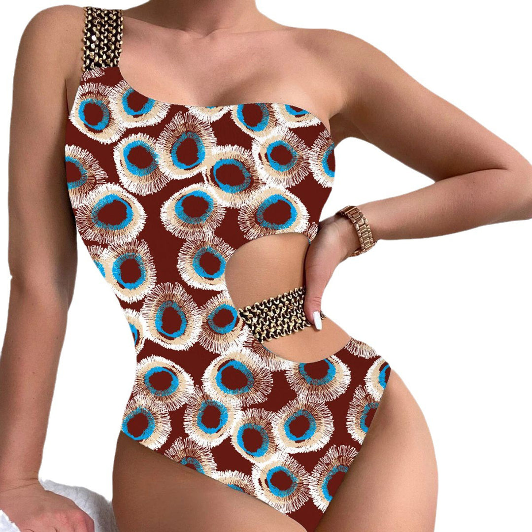 Damen Einteiliger Designer-Badeanzug mit asymmetrischem Schnitt und modischem Trägerriemen Echo Archiv