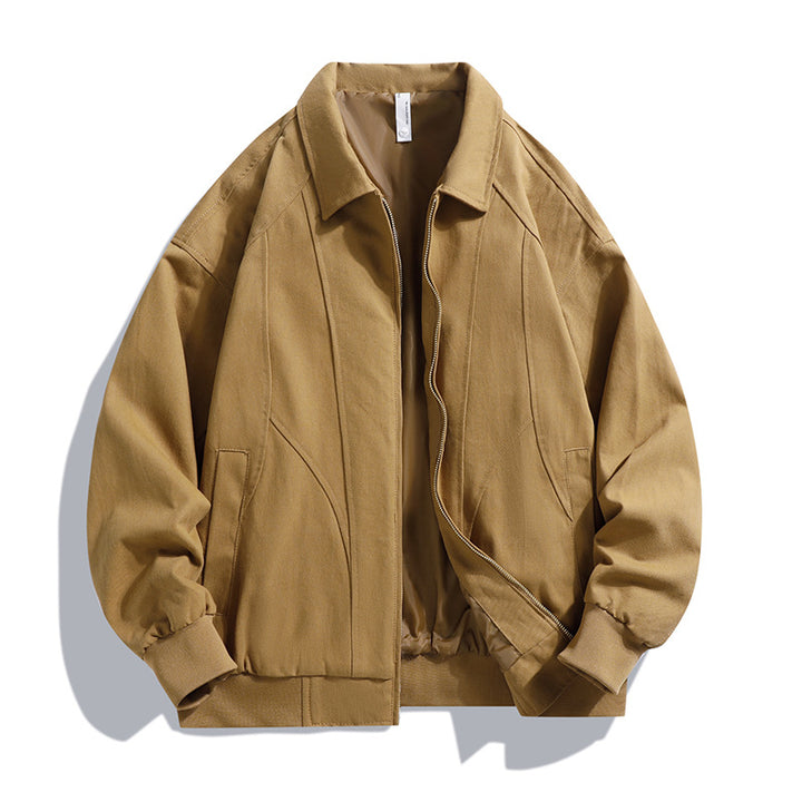 Men's oversized collared zip-up lined utility bomber jacket with angled welt pockets – Brevano