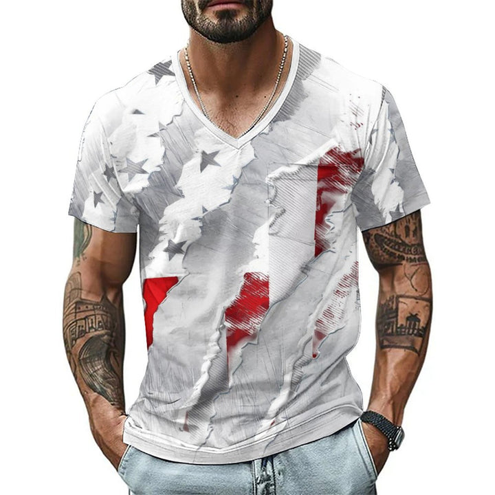 Herren V-Ausschnitt T-Shirt mit auffälligem Grafikdesign Echoarchiv