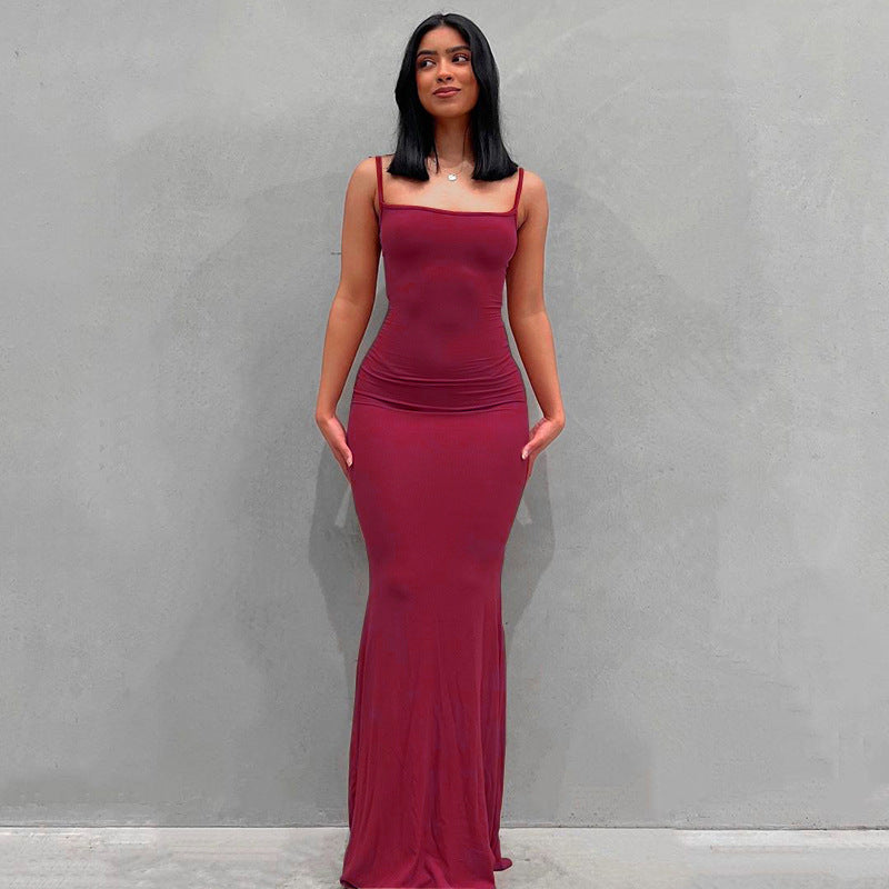 Damen Körperbetontes Maxi‑Jerseykleid mit taillierter Drapierung, langen Ärmeln und ausgestelltem Saum – Valéora