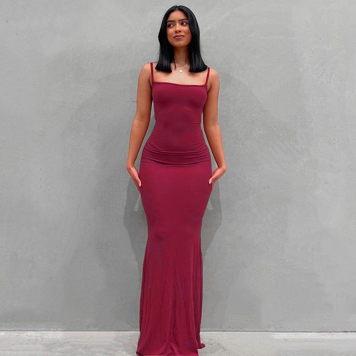 Damen Körperbetontes Maxi‑Jerseykleid mit taillierter Drapierung, langen Ärmeln und ausgestelltem Saum – Valéora