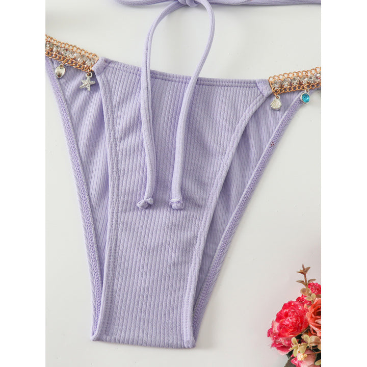 Damen Triangel-Bikini mit modischen Schmuckdetails und Bindebändern Echo Archiv