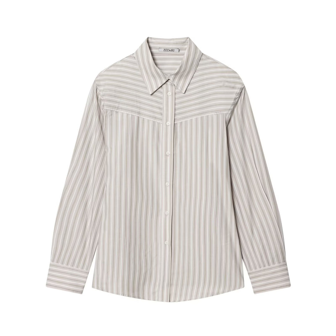 Damen Gestreifte Oversize‑Hemdbluse mit Western‑Yoke Echoarchiv
