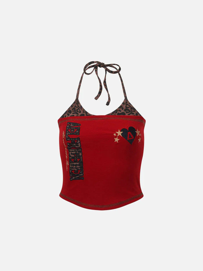 Damen Bunt bedrucktes Crop-Top mit Halterneck Echo Archiv