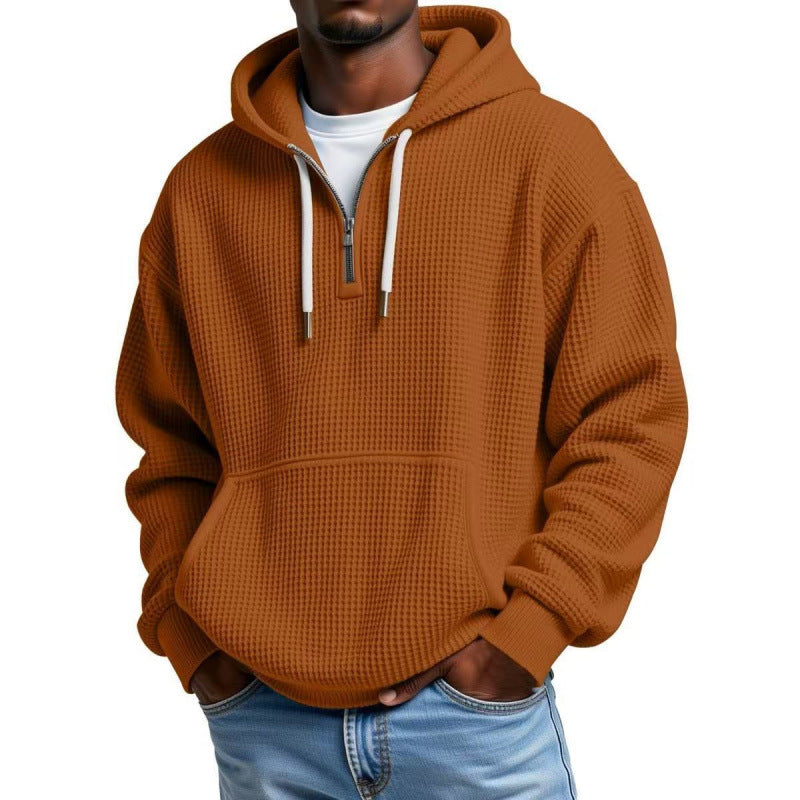 Herren Waffelstruktur-Hoodie mit halbem Reißverschluss und Kängurutasche Echo Archiv
