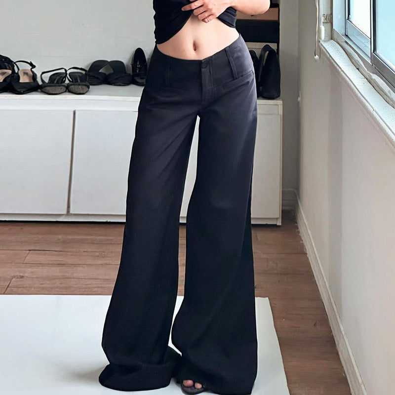 Damen Hochtaillierte Palazzo-Hose mit breitem Komfortbund, Frontknopf und weitem Bein – Avélisse