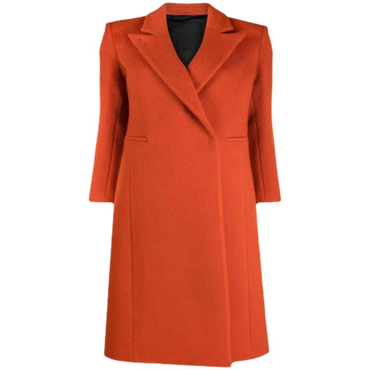 Damen Maxilanger Wollmix-Longcoat mit schlanker Nahtführung und verdeckten Eingrifftaschen Echoarchiv