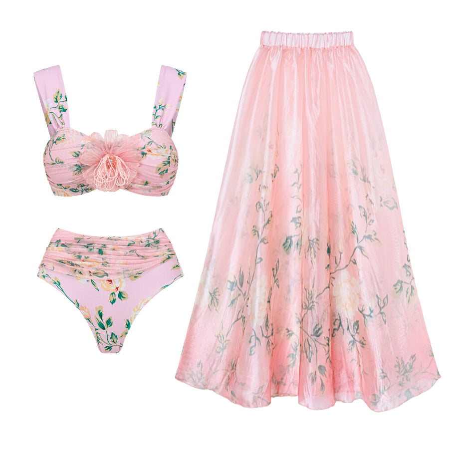Damen Bikini-Set mit floralen Details und luftiger Maxi-Rock Echo Archiv
