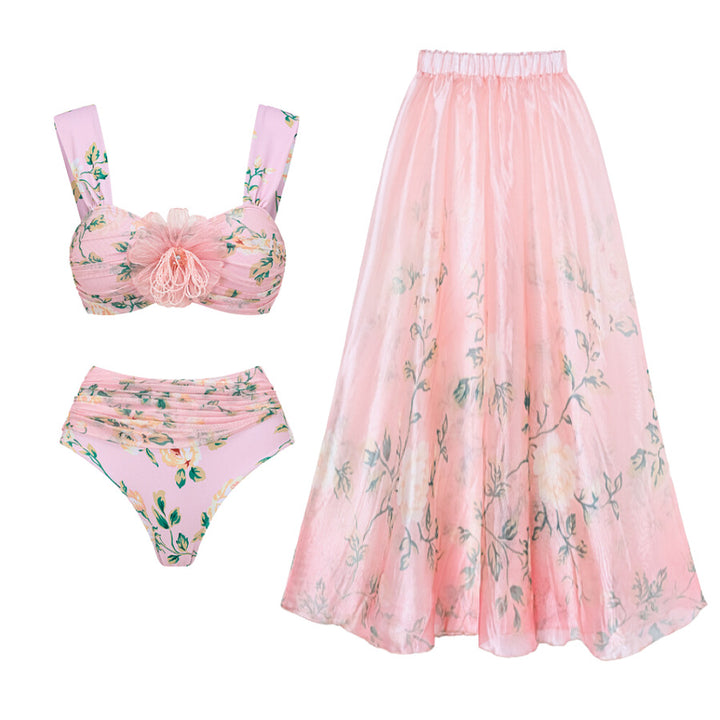 Damen Bikini-Set mit floralen Details und luftiger Maxi-Rock Echo Archiv