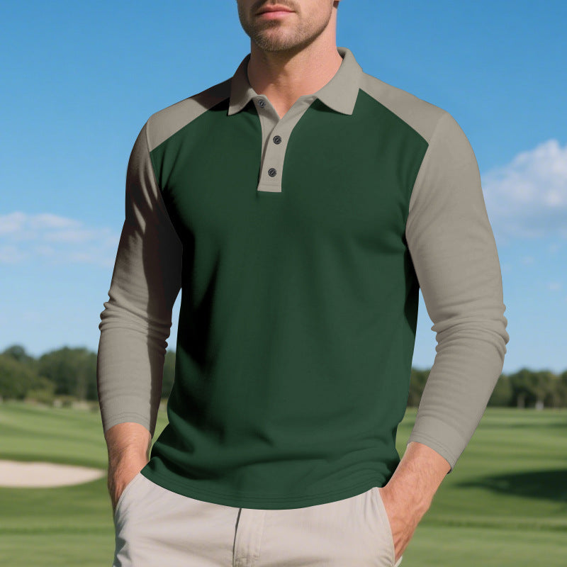 Herren Poloshirt mit langen Ärmeln und Kontrastnähten Echoarchiv