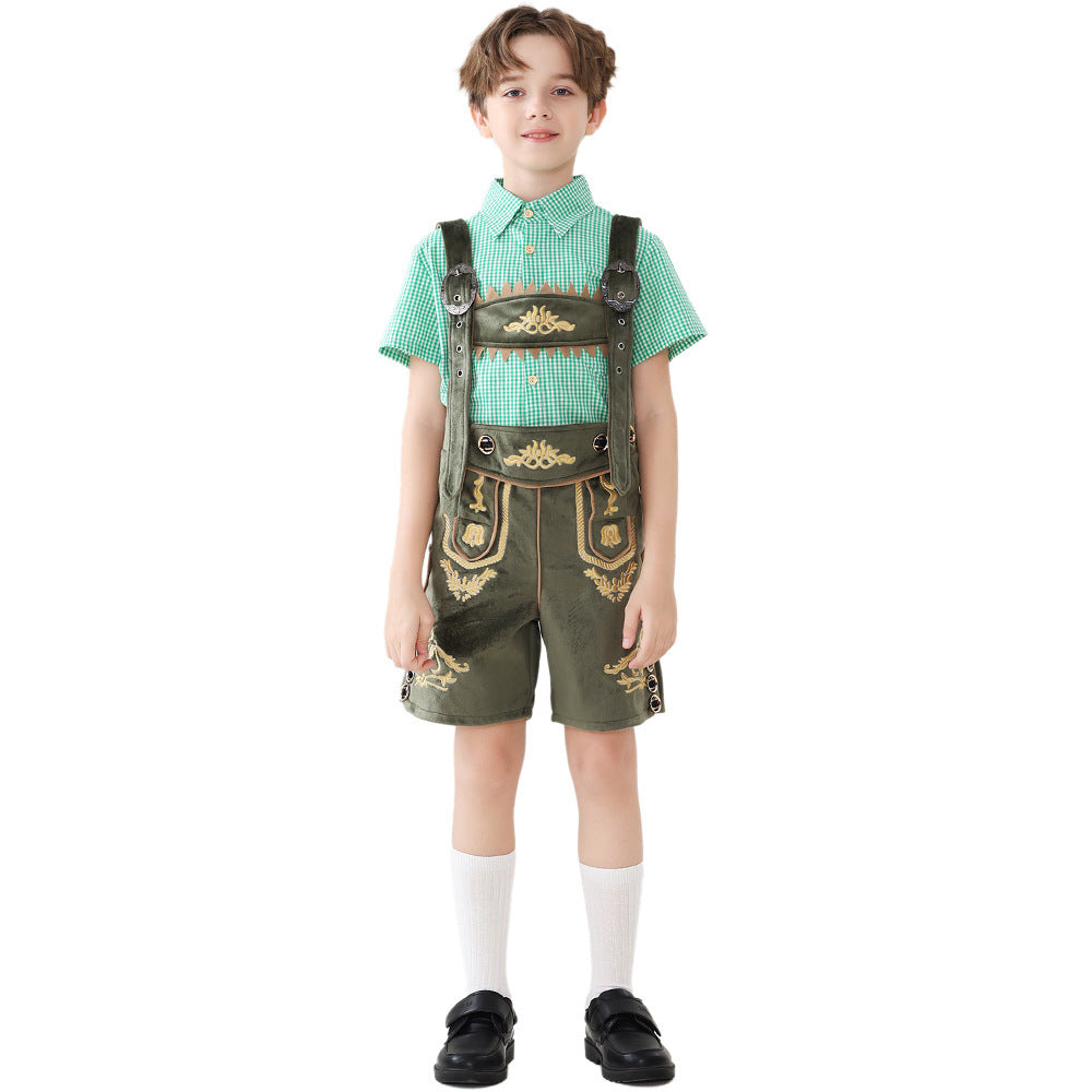 Unisex nan traditionelle Kinderlederhose mit verstellbaren Hosenträgern und aufwendiger Stickerei Echo Archiv