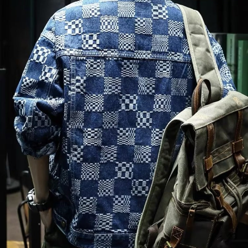 Herren Modische Denimjacke mit einzigartigem Karomuster Echoarchiv