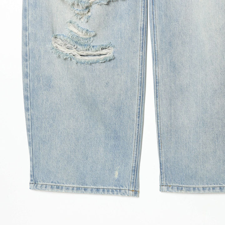 Damen hochgeschnittene weite Jeans mit geradem Bein, Destroyed‑Details und klassischer Five‑Pocket‑Passform – Dénora