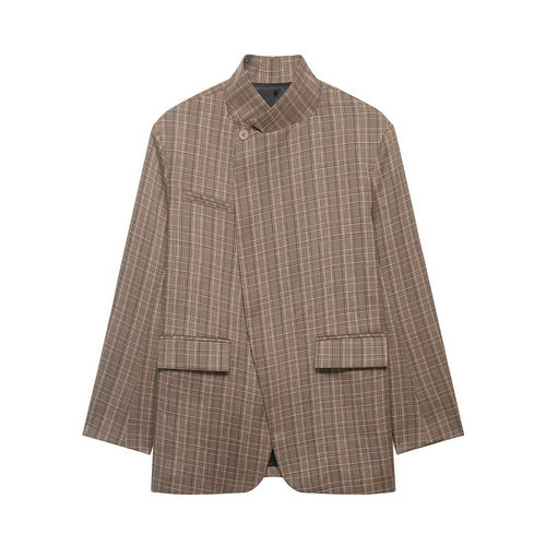 Damen Oversized Glencheck-Blazer mit Stehkragen und asymmetrischer Knopfleiste Echo Archiv
