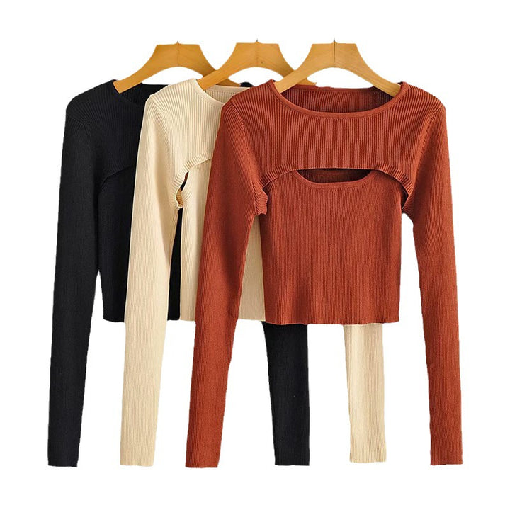 Damen Kurz geschnittenes Rippstrick-Top mit asymmetrischen Cut-Outs und Rundhalsausschnitt Echo Archiv