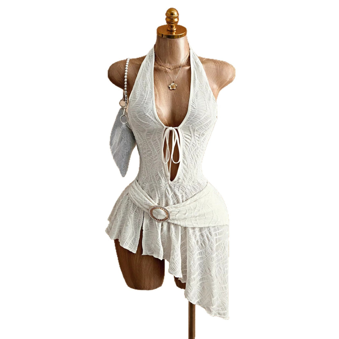 Damen nan figurbetontes Neckholder-Minikleid mit Schnürung, Cut-Out und asymmetrischem Wickelrock Echo Archiv