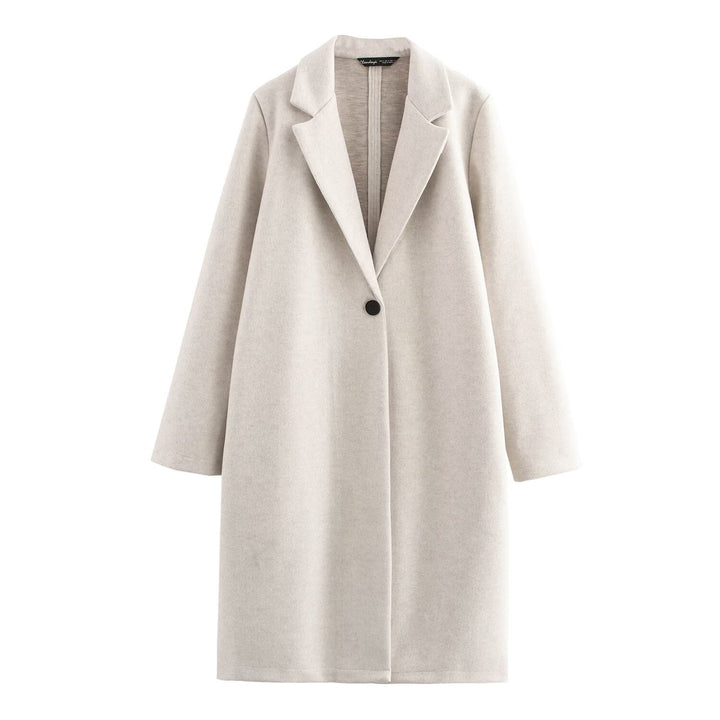 Damen Puristischer Longline-Mantel mit Reverskragen, Ein-Knopf‑Verschluss und weichem Filzfinish Echo Archiv
