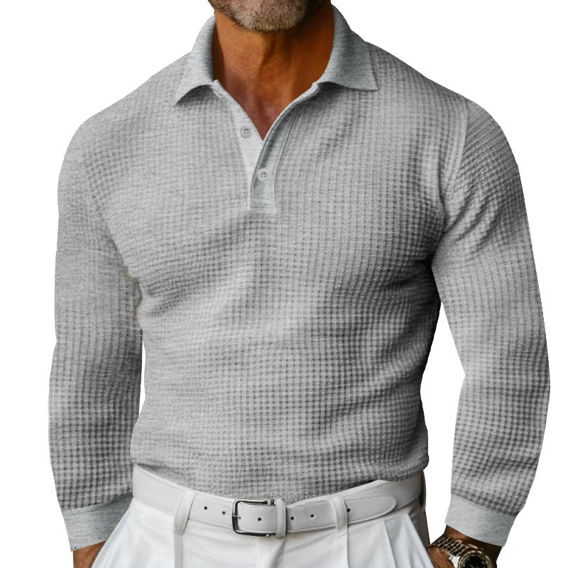 Herren Waffelstruktur-Poloshirt mit Langarm, Slim-Fit und Kentkragen Echoarchiv