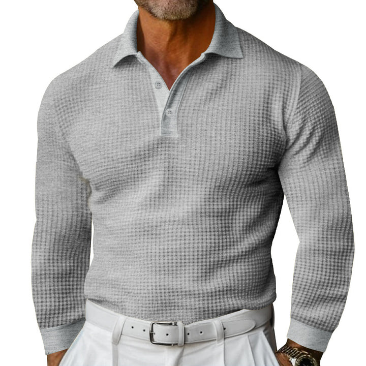 Herren Waffelstruktur-Poloshirt mit Langarm, Slim-Fit und Kentkragen Echoarchiv