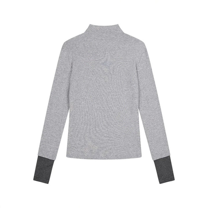 Damen Langarmshirt mit Henley-Knopfleiste, Kontrastbündchen und Notenprint Echoarchiv