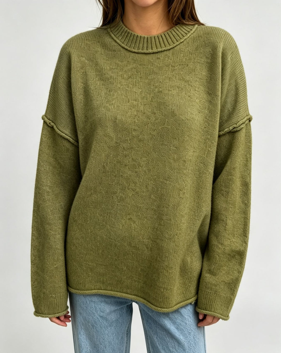 Damen Oversize-Boxy-Pullover mit kurzem Stehkragen und dekorativer Kantennaht – Mavelle