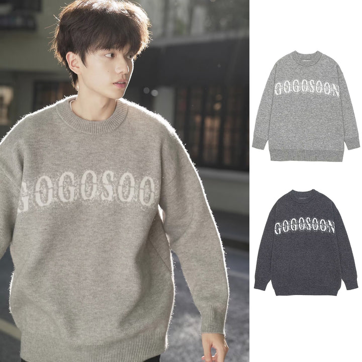 Damen Oversized Strickpullover mit Schriftzug Echoarchiv