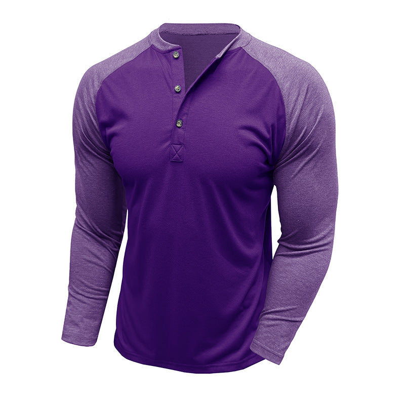 Herren Langarm-Henley Shirt mit kontrastierenden Ärmeln und praktischen Knöpfen Echoarchiv