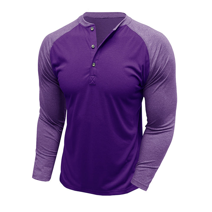 Herren Langarm-Henley-Shirt mit kontrastierenden Ärmeln und modischen Knopfdetails Echoarchiv