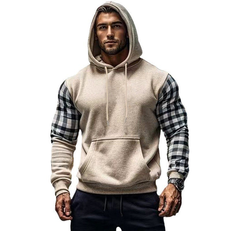 Herren Hoodie mit karierten Ärmeln und Kängurutasche Echoarchiv