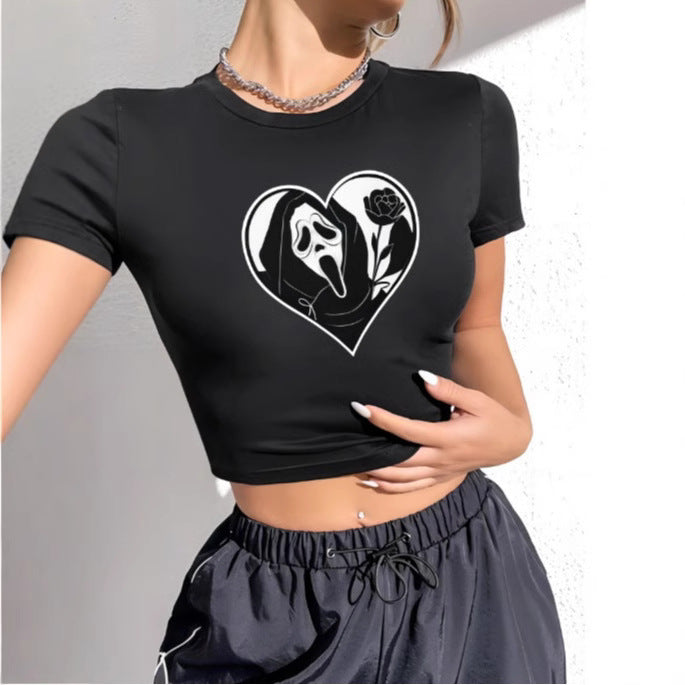 Damen Crop-T-Shirt mit kreativem Schriftzug und figurbetontem Schnitt Echo Archiv