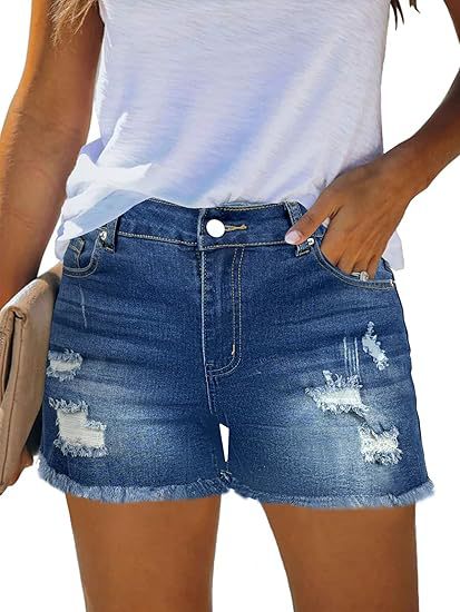 Damen Destroyed Denim-Shorts mit fransigen Säumen und lässigem Schnitt Echo Archiv