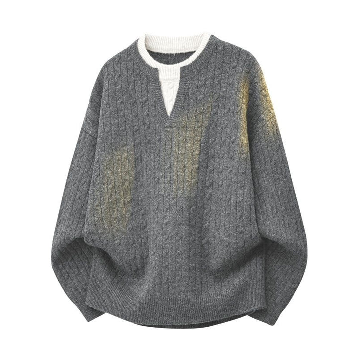 Damen Oversize Zopfstrickpullover mit hohem Rollkragen und Knopfleiste Echoarchiv