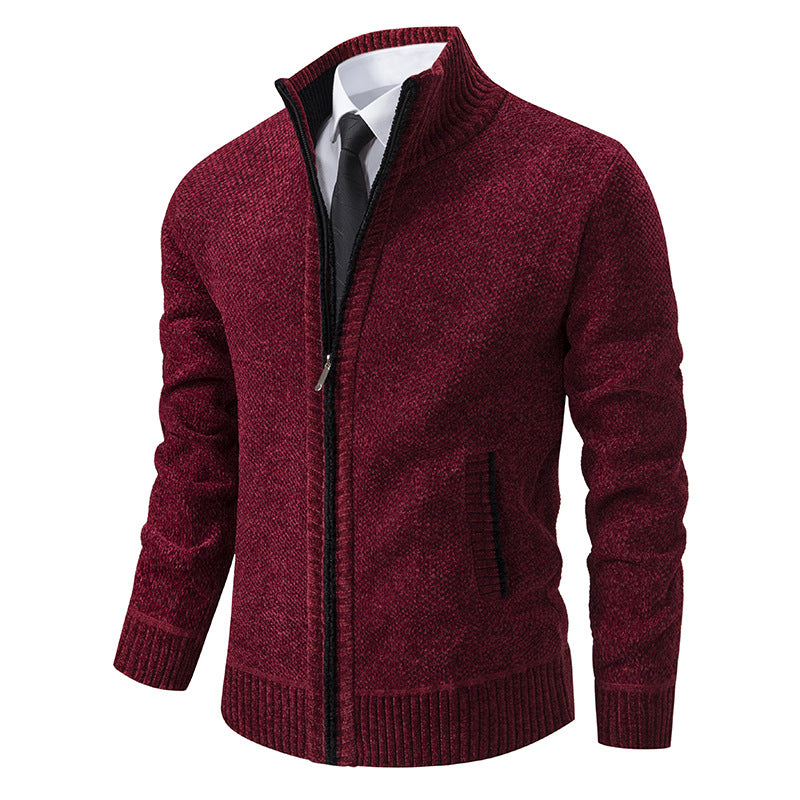 Herren elegante Strickjacke mit modernem Reißverschluss und hohem Kragen Echoarchiv