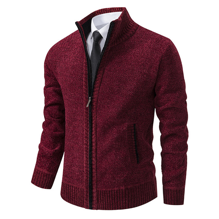 Herren elegante Strickjacke mit modernem Reißverschluss und hohem Kragen Echoarchiv