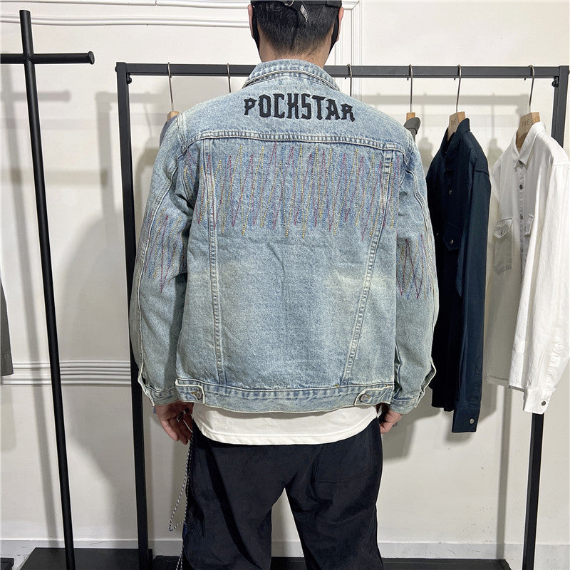 Herren Modische Jeansjacke mit kreativen Applikationen Echoarchiv